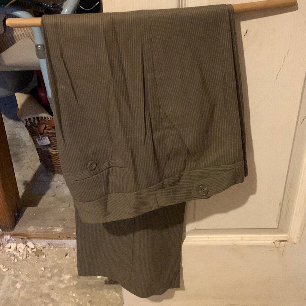 Dress Pants, taupe and white pinstripe